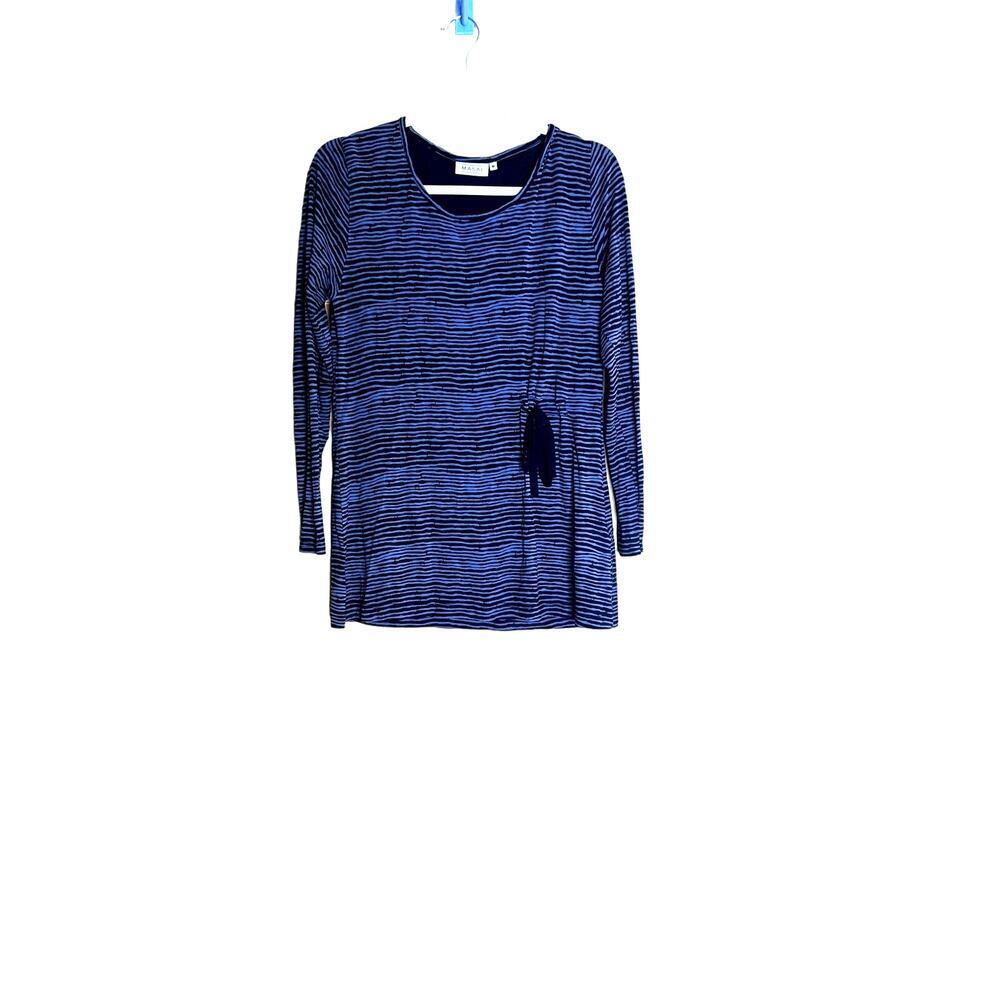 Masai Womens Size Medium Shirt Cinched At The Waist Side Tie In Blue/Black